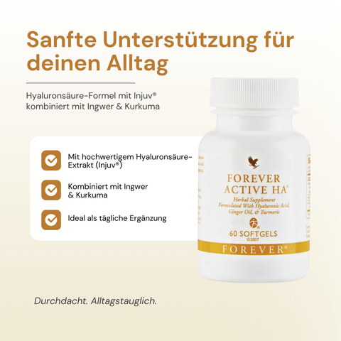 Forever Active HA – tägliche Ergänzung mit Hyaluronsäure (Injuv®), Ingwer und Kurkuma