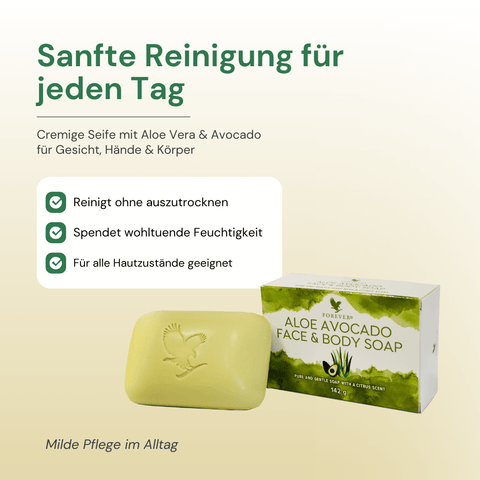Aloe Avocado Face & Body Soap – sanfte Reinigung für Gesicht, Hände und Körper