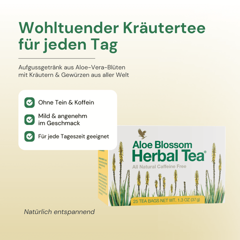 Aloe Blossom Herbal Tea – koffeinfreier Kräutertee aus Aloe-Vera-Blüten, 25 Teebeutel