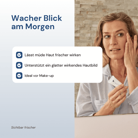 Frau trägt Forever Awakening Eye Cream von Forever auf Gesicht auf