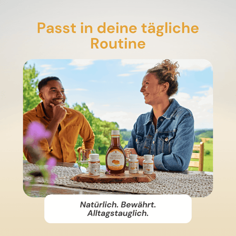 Paar mit Propolis Produkten von Forever in der Natur