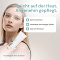 Forever Logic Gel Moisturizer + Bulletpoints, Frau im Hintergrund mit Produkt in der Hand