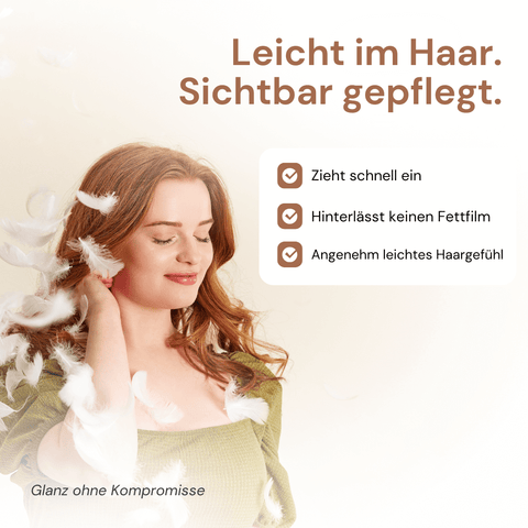 Frau streicht durch das Haar und Federn fliegen mher